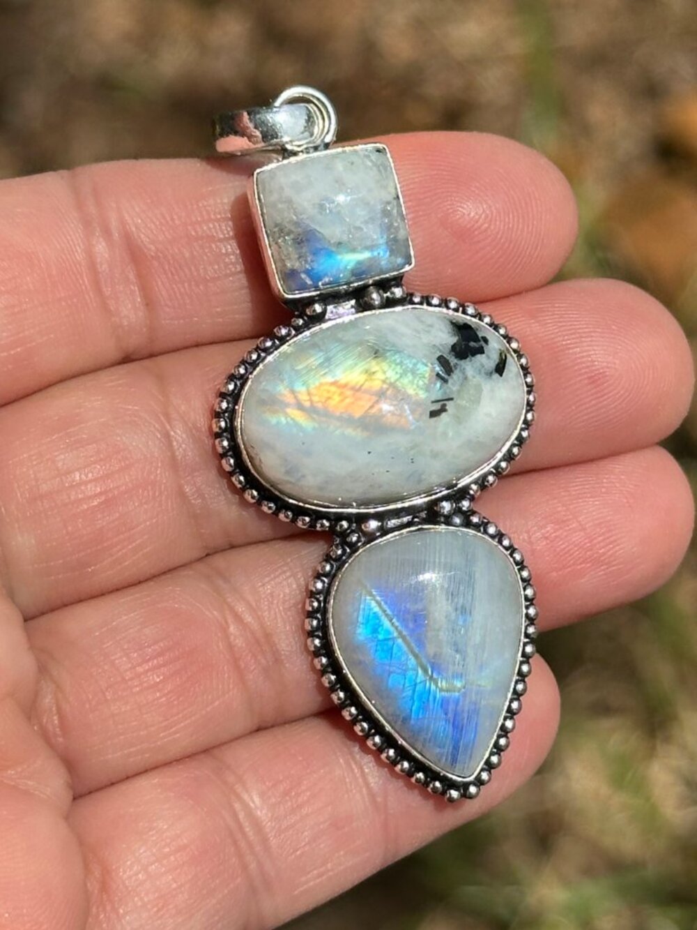 Rainbow Moonstone Pendant + Chain